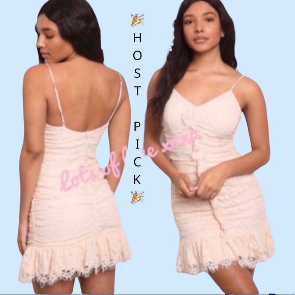 Dresses & Skirts - ❌DONATED❌Blush Pink Ruching Ruffle Lace V-neck Adjustable Strap Dress